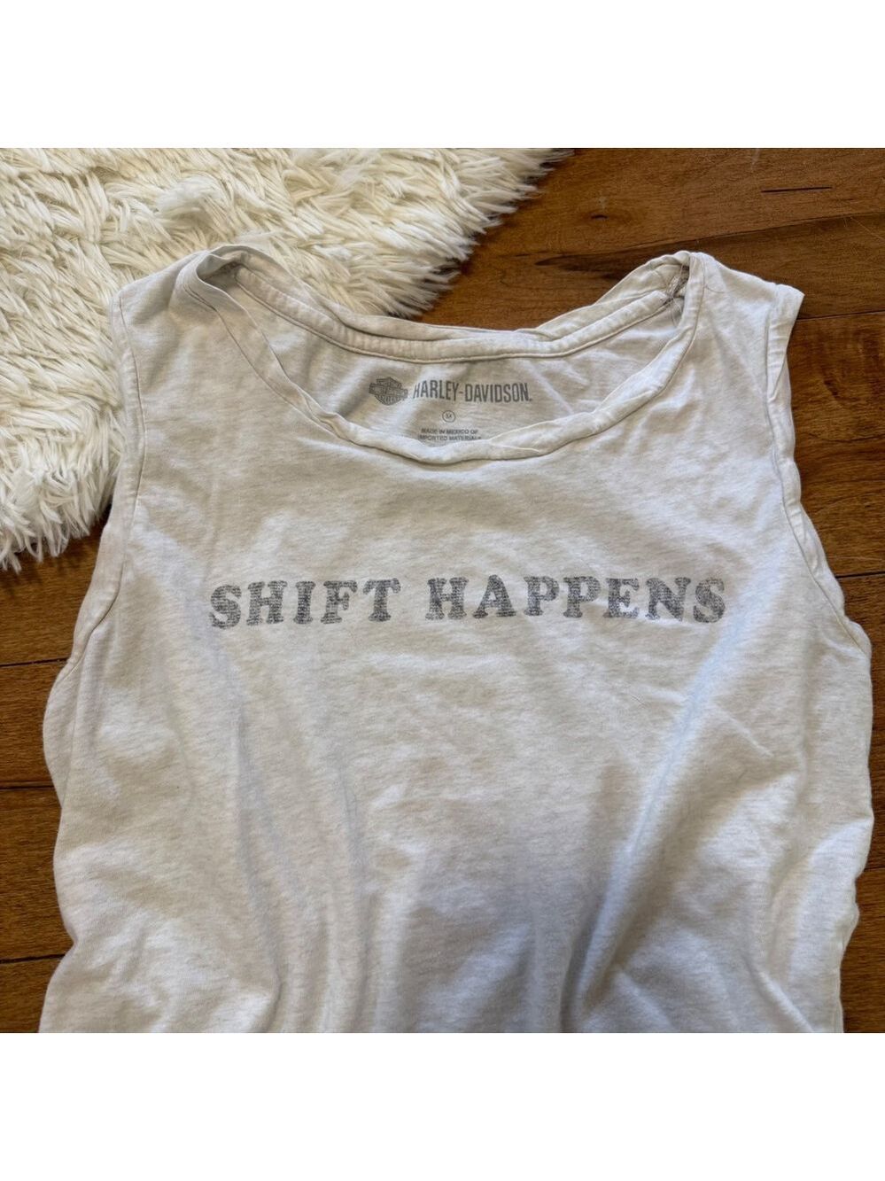 Harley-Davidson Shift Happens Graphic Muscle Tank Top White Womens Medium M Vibe - Picture 4 of 4